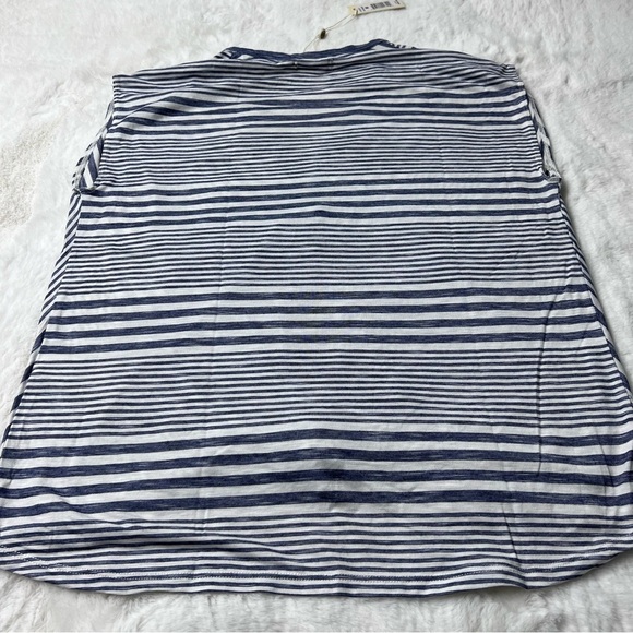 Max Studio Womens Striped Blouse Blue Short Sleeve Button Up Tie Front Medium - Picture 4 of 9